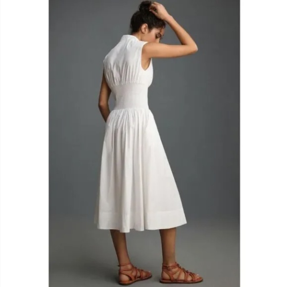 Anthropologie The Tommie Cap-Sleeve Smocked Front-Zip Shirt Dress White 2X - Picture 3 of 11
